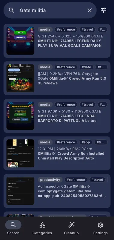ShotFinder search results screen on Android